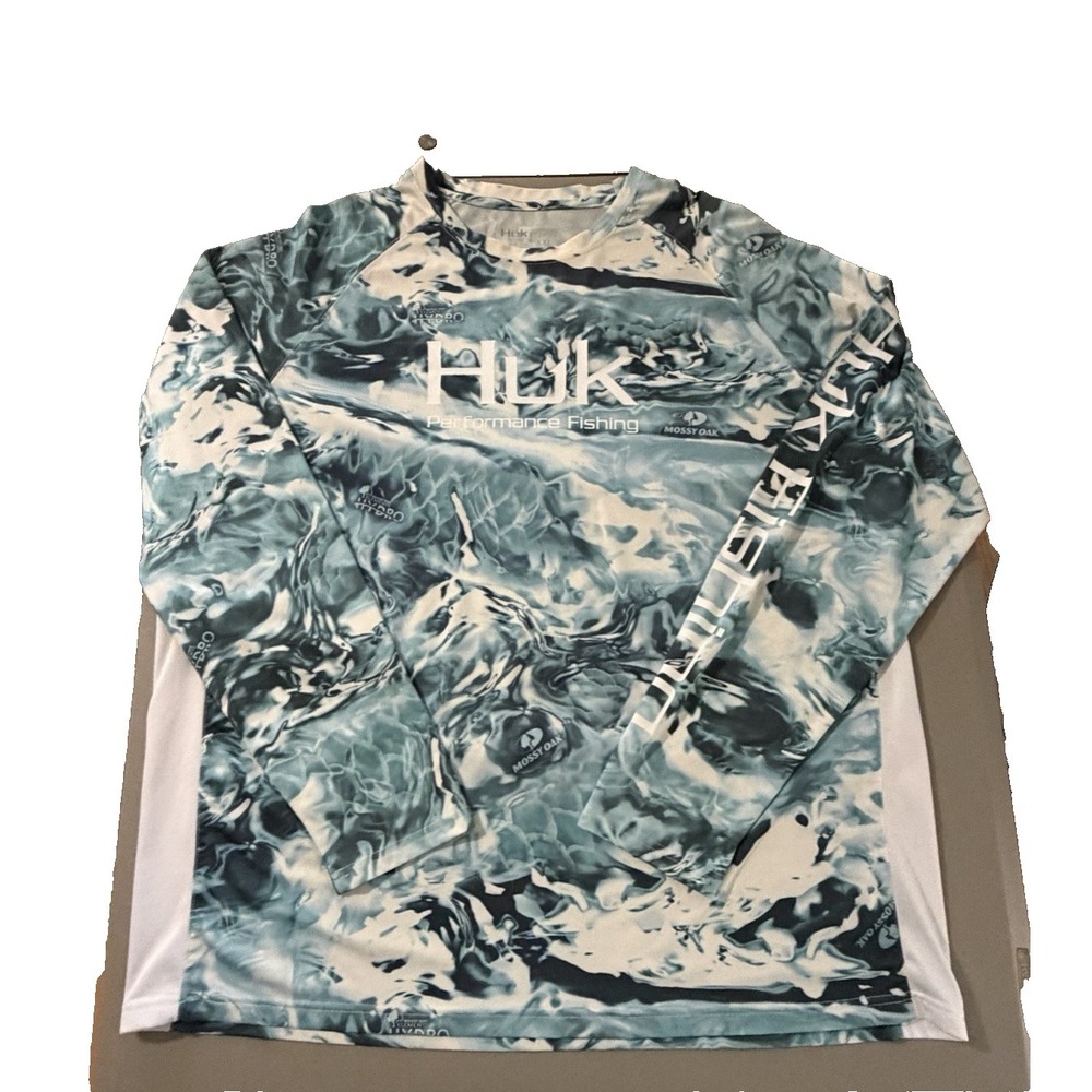 Huk Performace Fishing Men's Size XXL Blue White Mossy Oak Camo Pattern